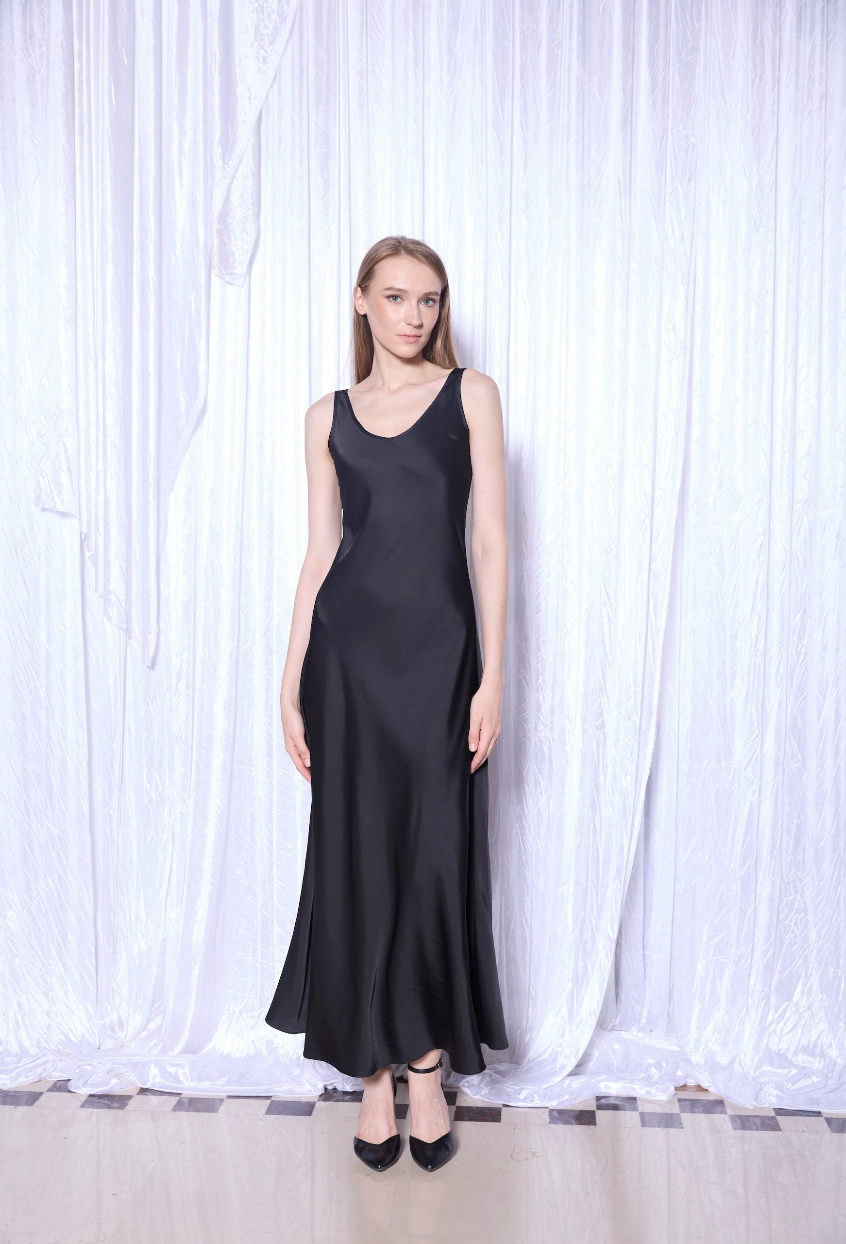 Silk Slip Dress in Noir
