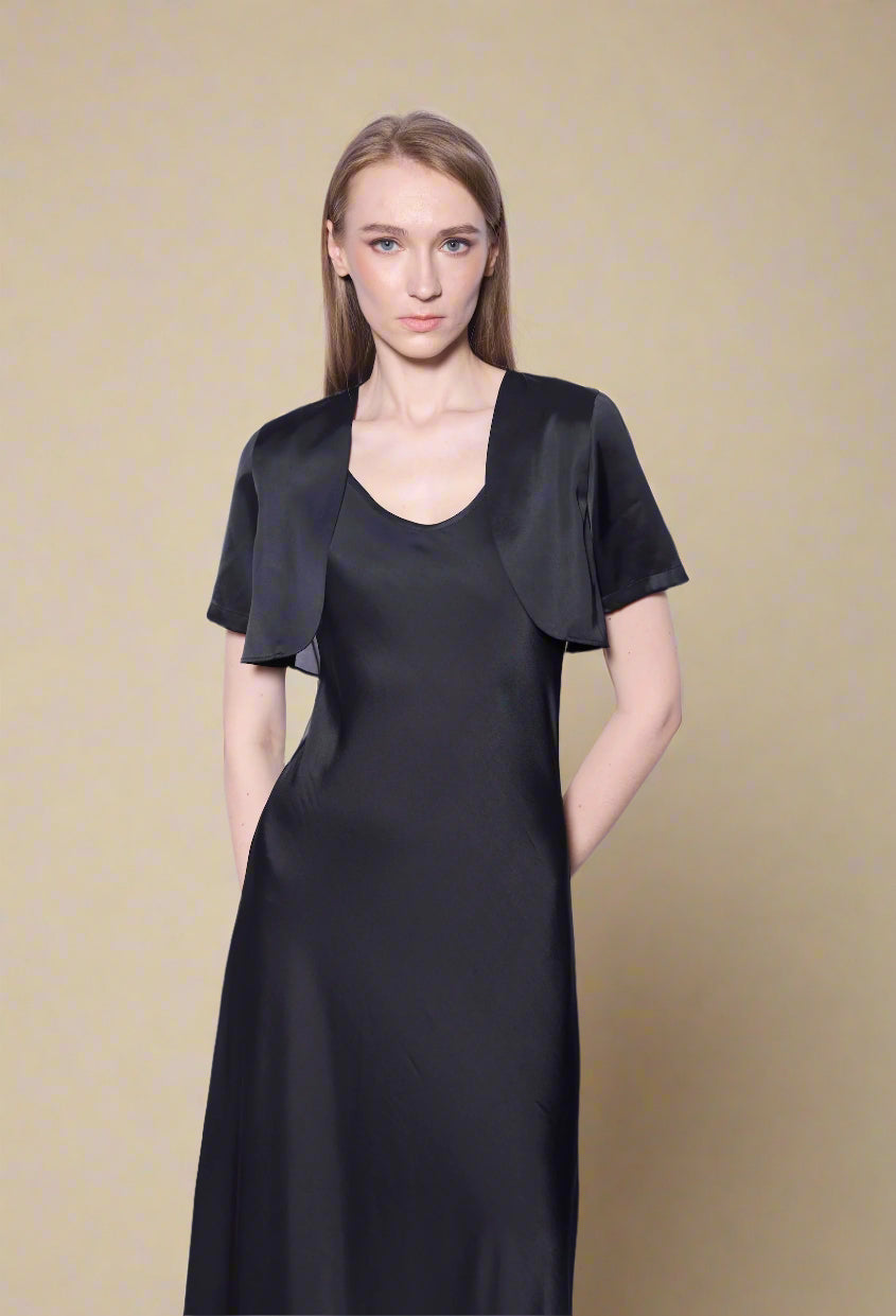Satin Bolero Top in Noir