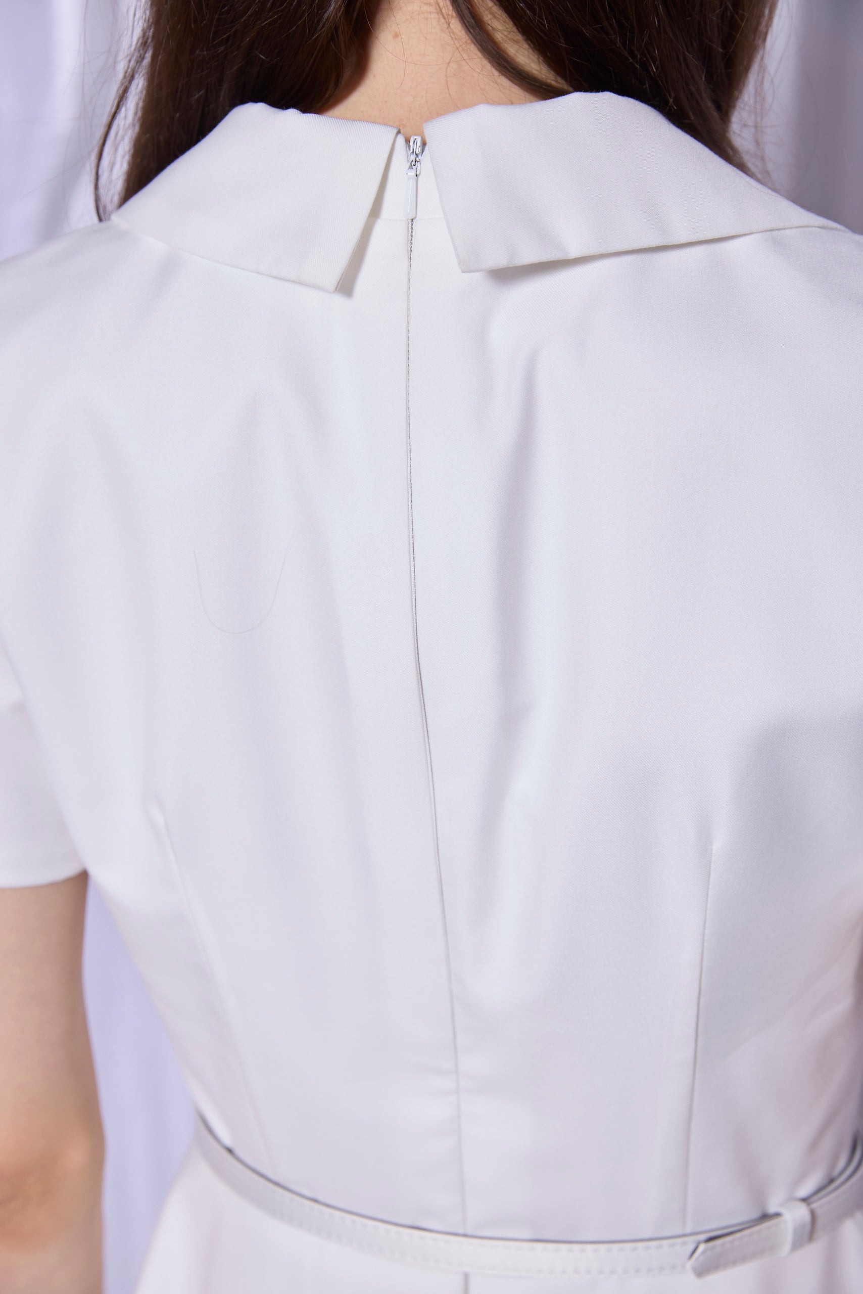 Tailored Shirt Collar Midi Dress in Pearl White