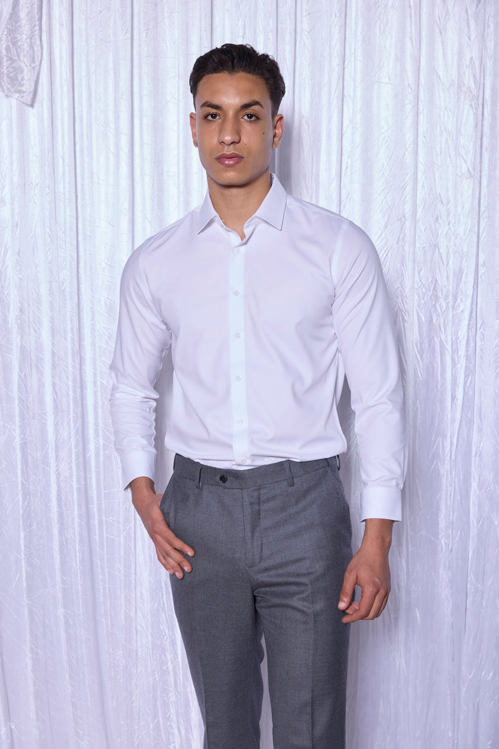 PrimeTech Non-iron Stretch Dress Shirt in Optic White