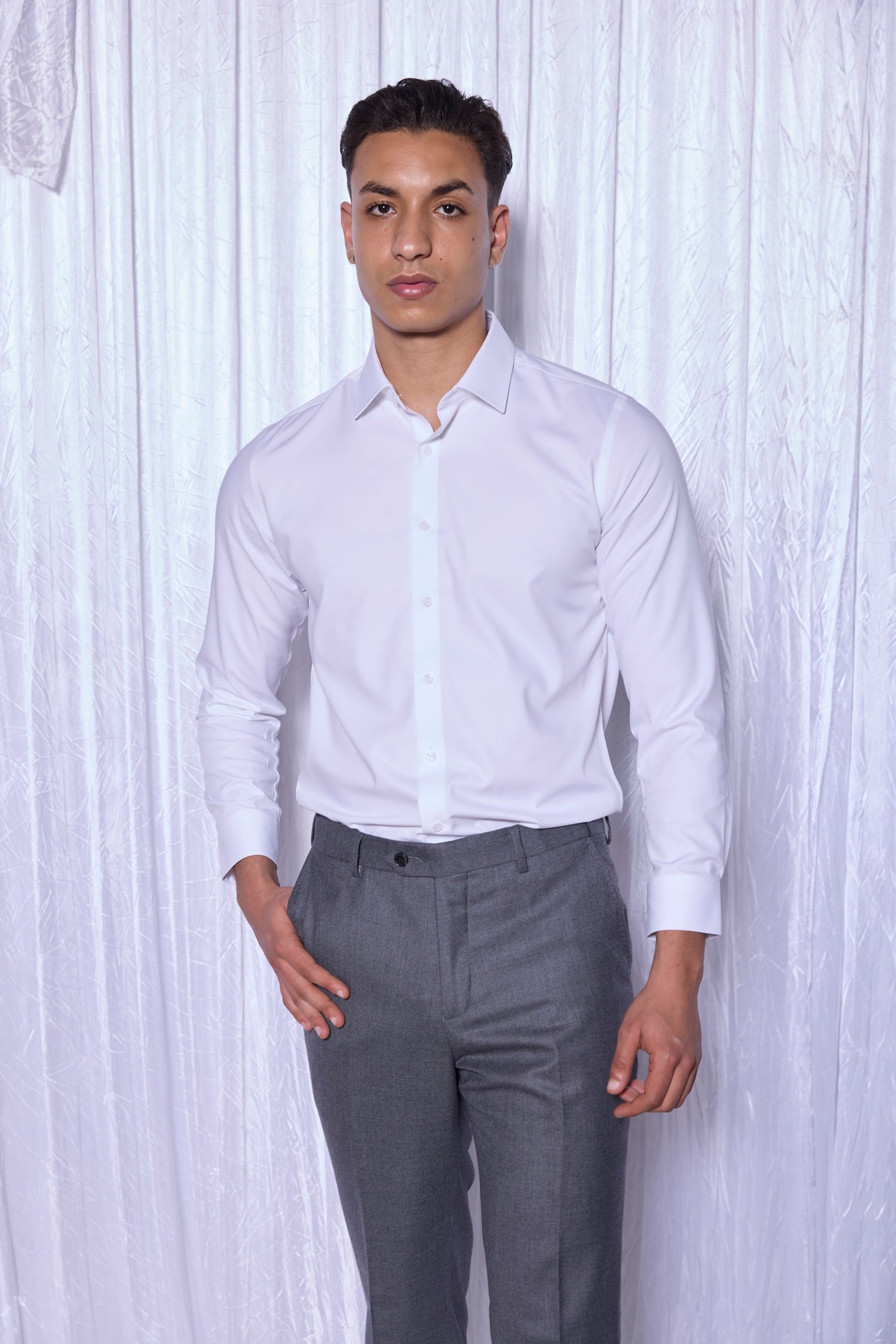 PrimeTech Non-iron Stretch Dress Shirt in Optic White