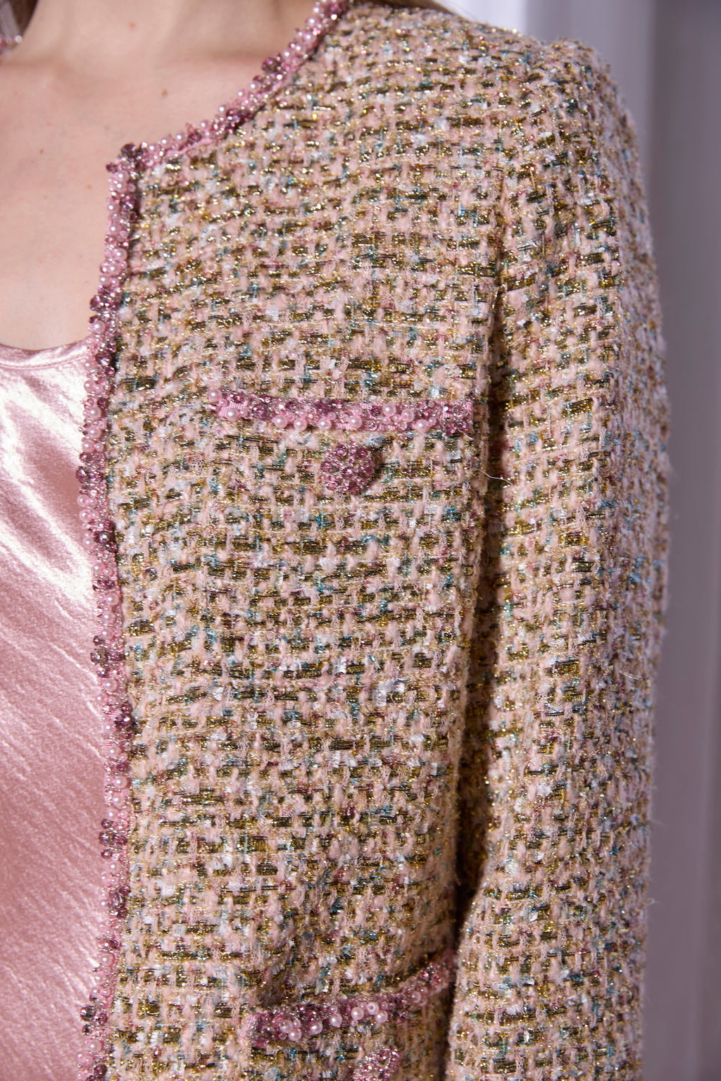 Beaded Tweed Jacket in Petal Gold
