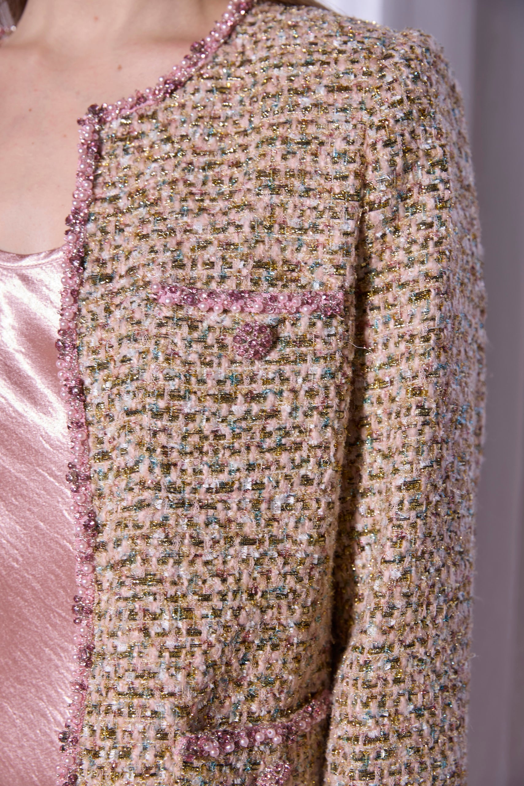 Beaded Tweed Jacket in Petal Gold