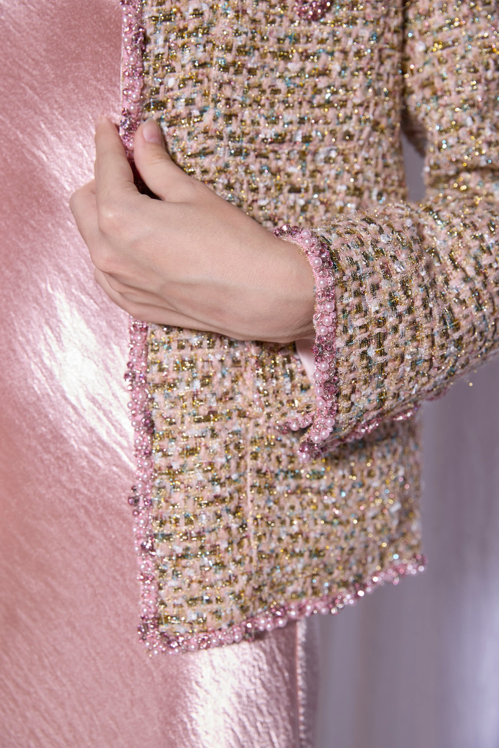 Beaded Tweed Jacket in Petal Gold