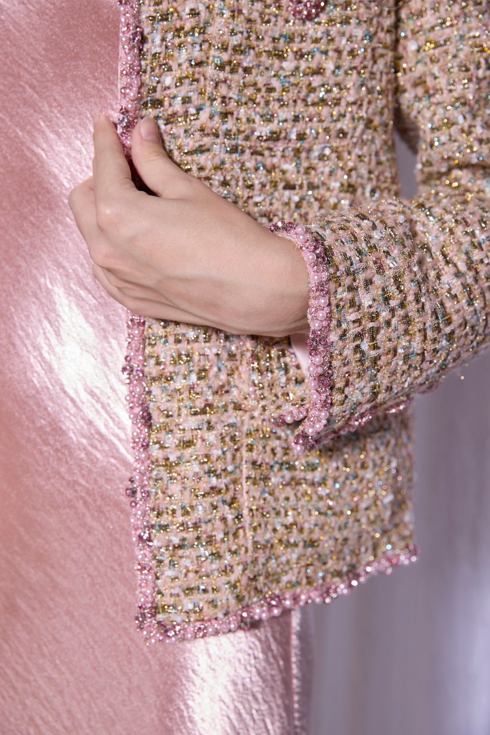 Beaded Tweed Jacket in Petal Gold