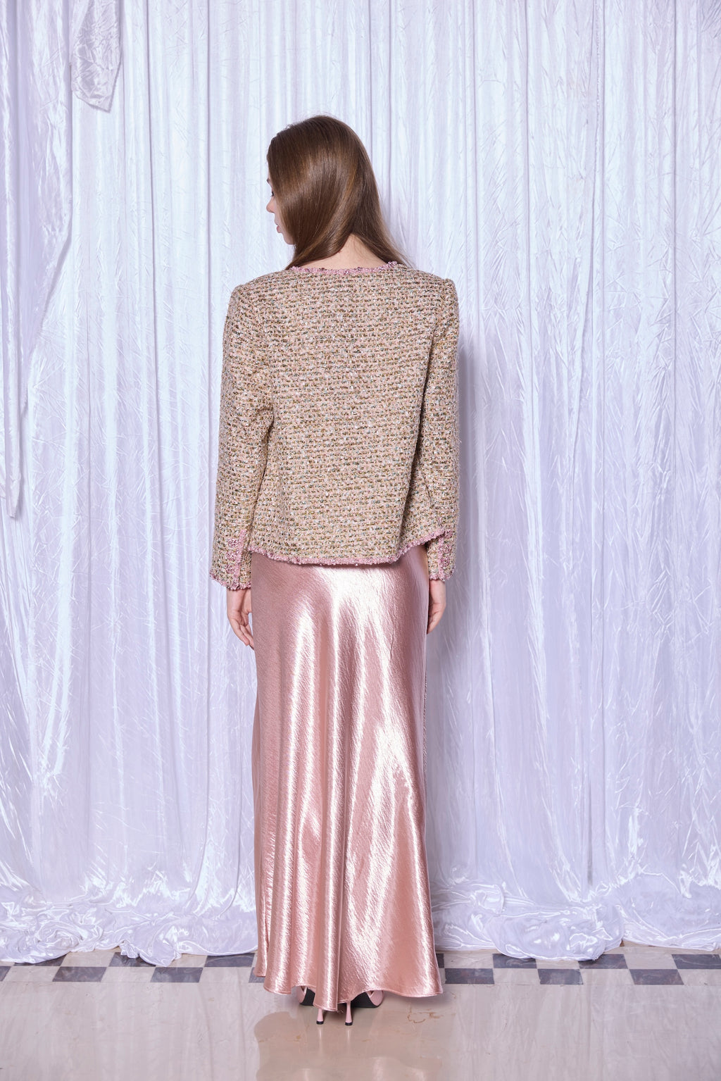 Beaded Tweed Jacket in Petal Gold