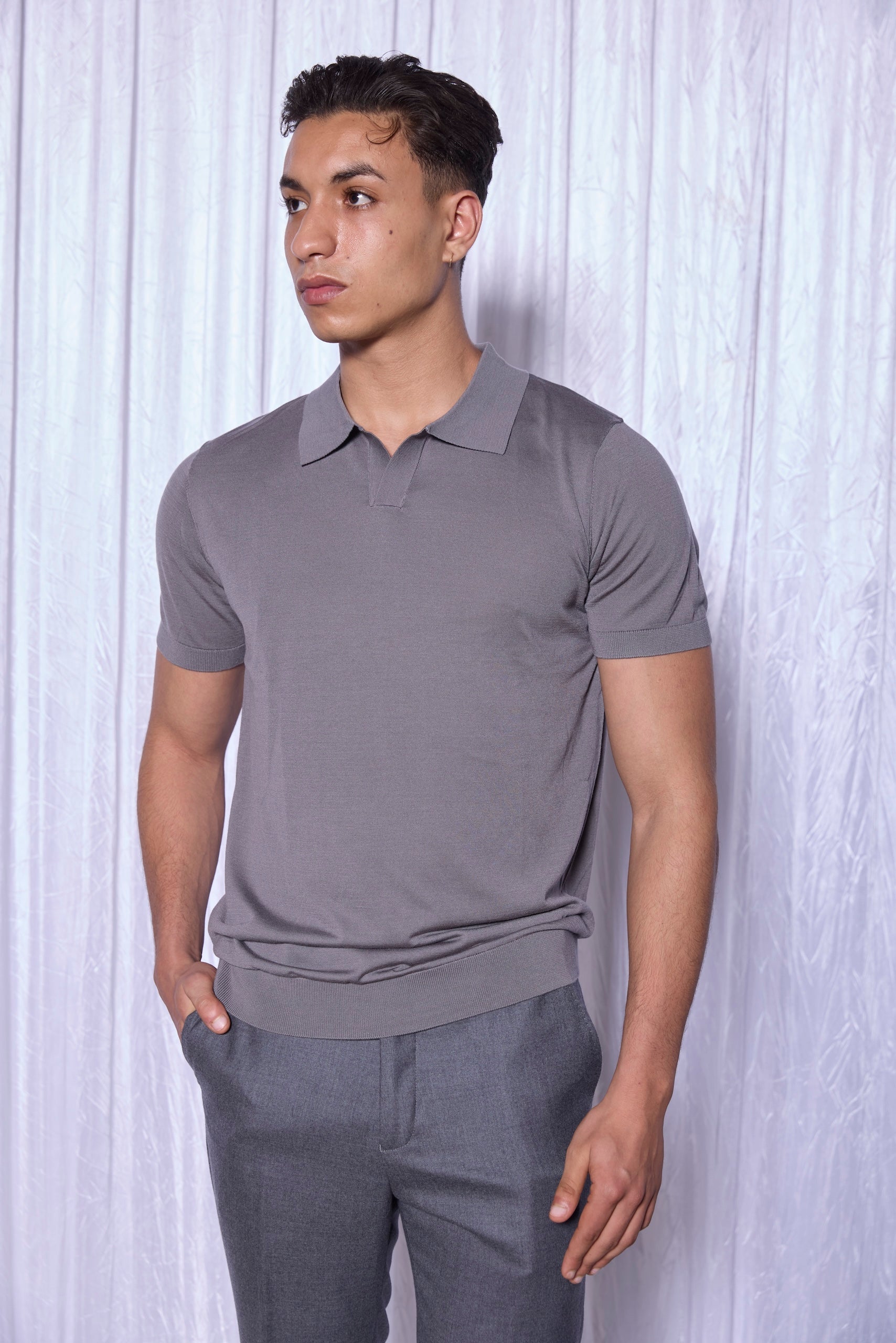 Tech-Monaco Knit Polo in Ash Grey