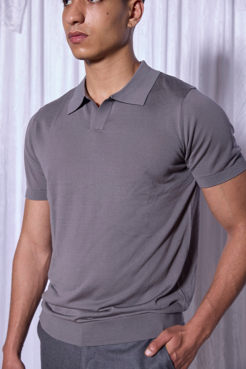 Tech-Monaco Knit Polo in Ash Grey