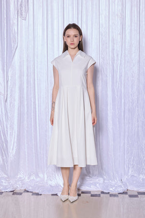 Pleated Midi Dress in White