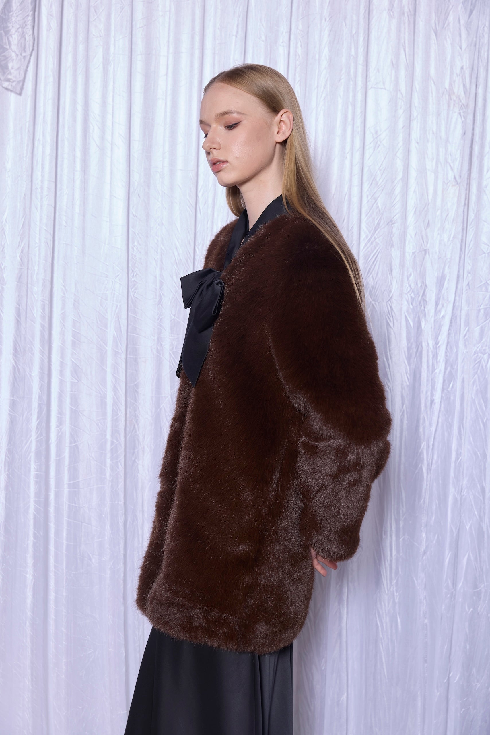 Faux Fur Coat in Espresso