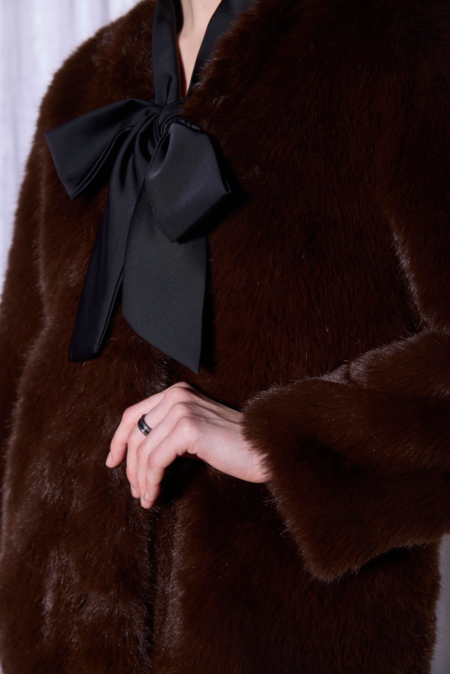 Faux Fur Coat in Espresso