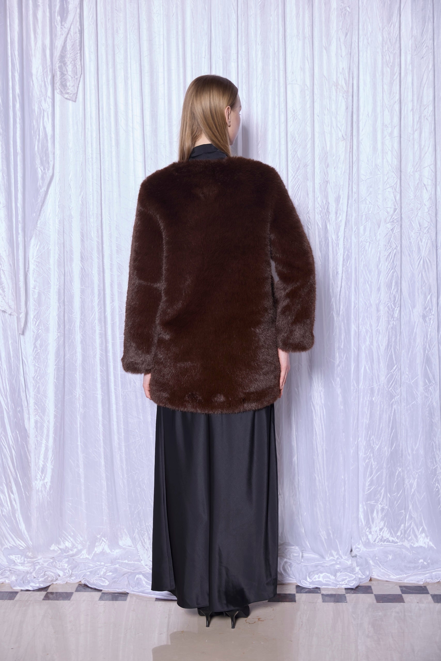 Faux Fur Coat in Espresso