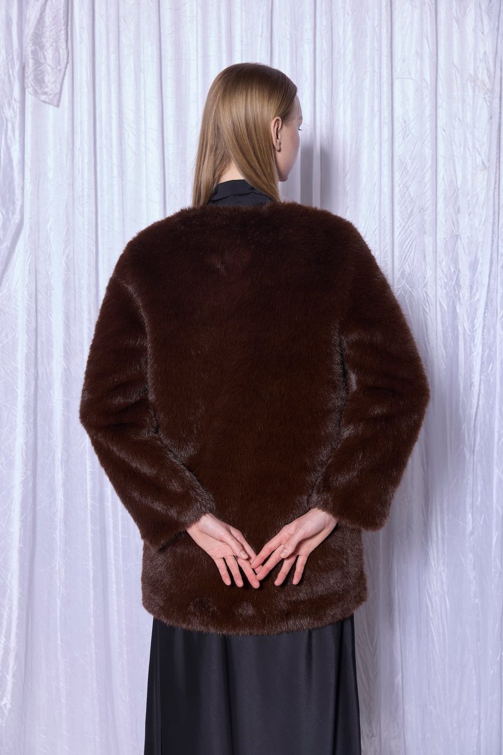 Faux Fur Coat in Espresso