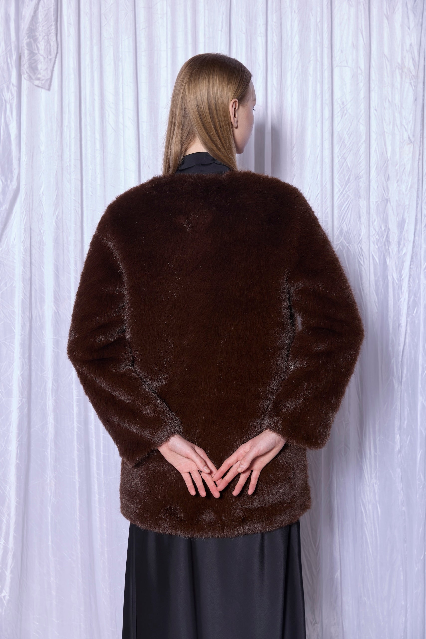 Faux Fur Coat in Espresso