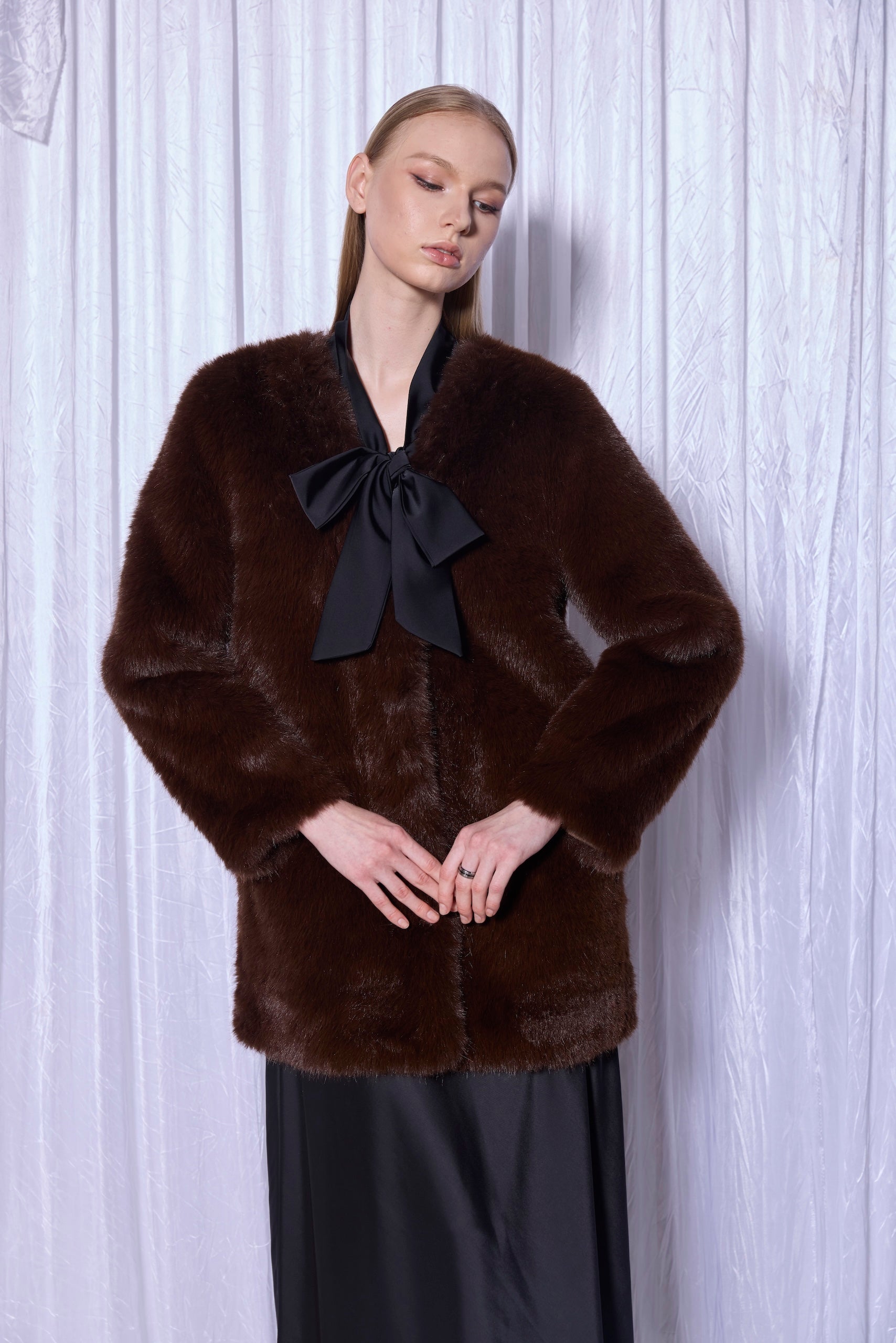 Faux Fur Coat in Espresso