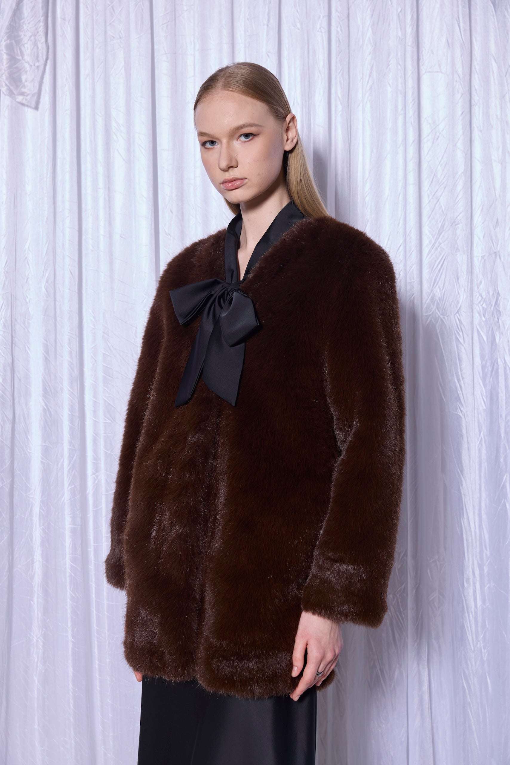Faux Fur Coat in Espresso