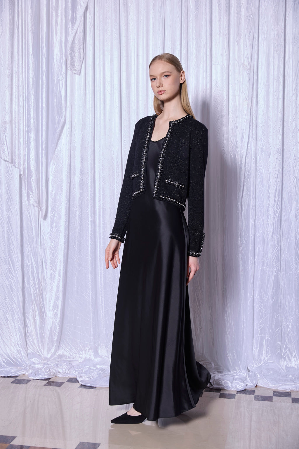 Trimmed Knit Jacket in Noir