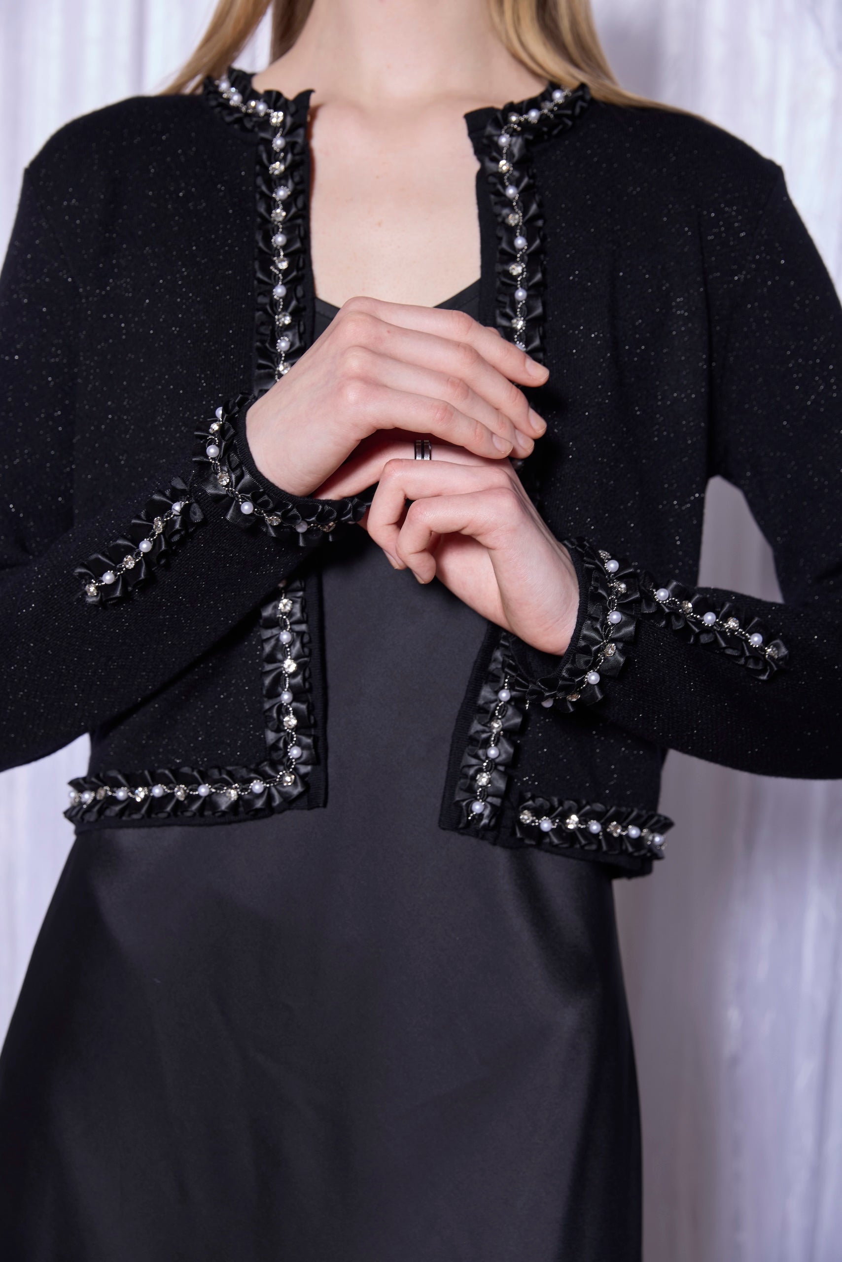 Trimmed Knit Jacket in Noir