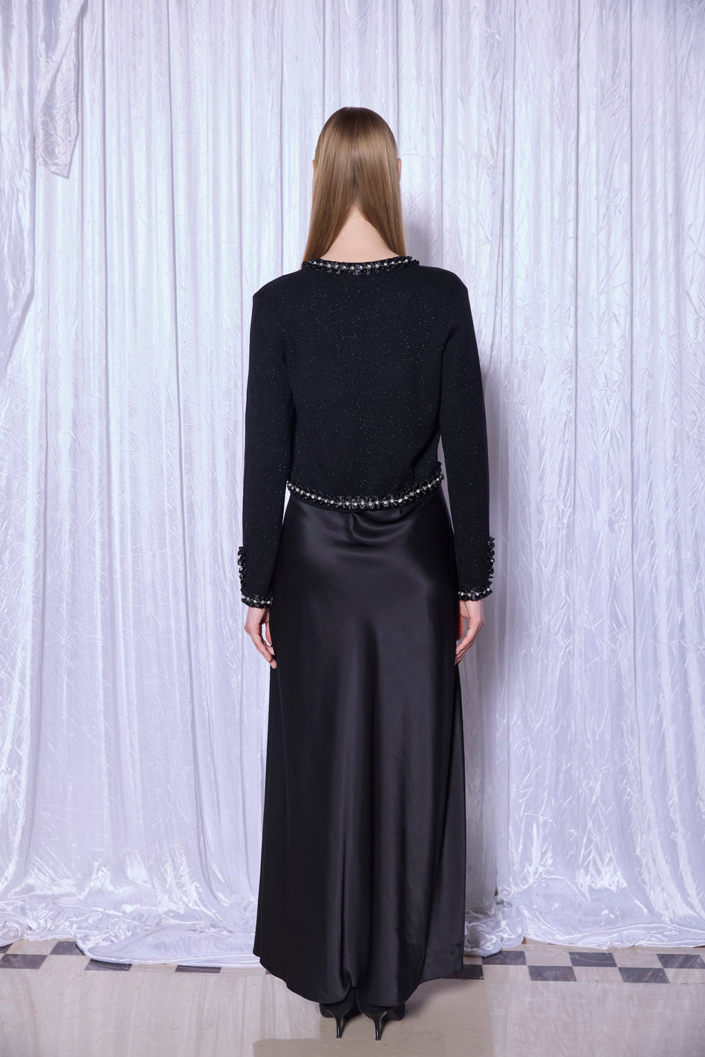 Trimmed Knit Jacket in Noir