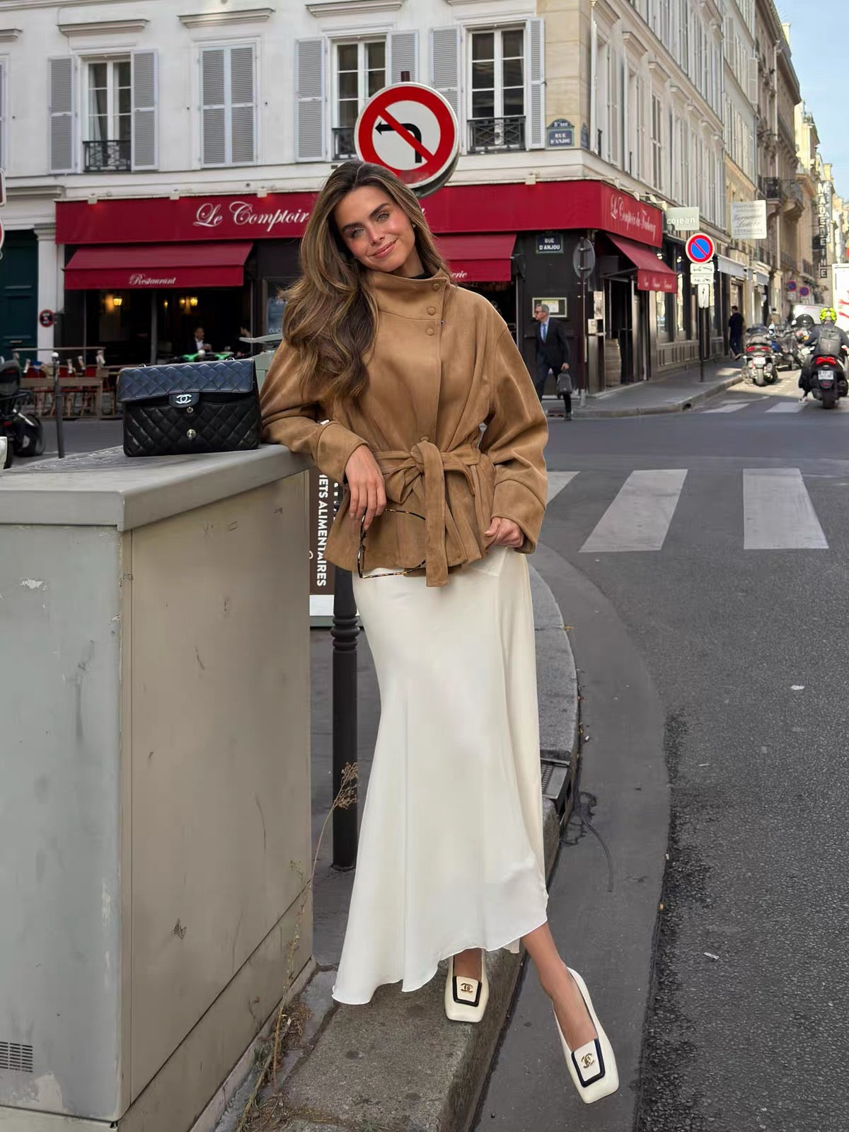 The Sloane Suede-Effect Belted Jacket