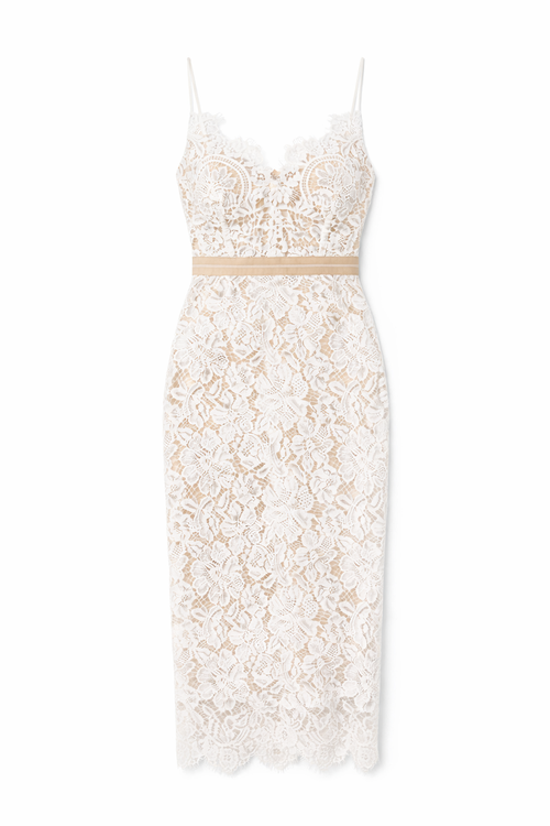 White Lace Midi Dress French Style Elegant Wedding Bridal Guest Dress White / M / US 6-8 White Lace Midi Dress French Style Elegant Wedding Bridal Guest Dress White / M / US 6-8