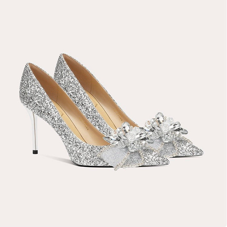 Crystal Glitter Pumps – Silver Bridal Heels
