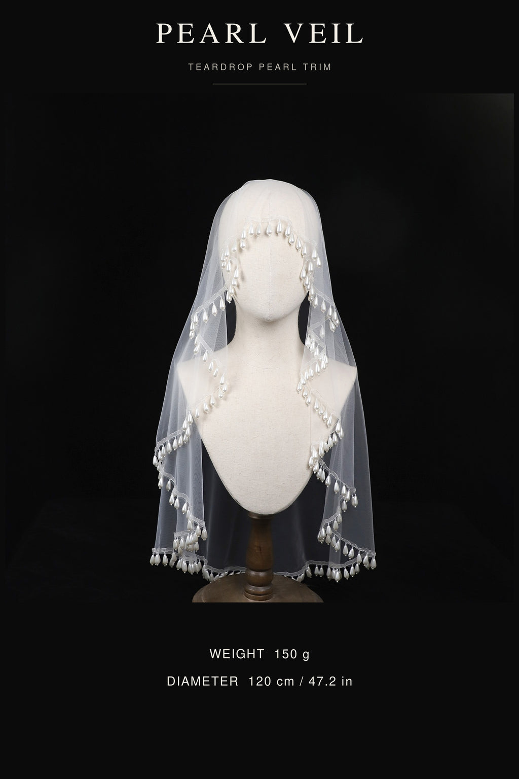 Short Teardrop Pearl Bridal Veil – 120cm