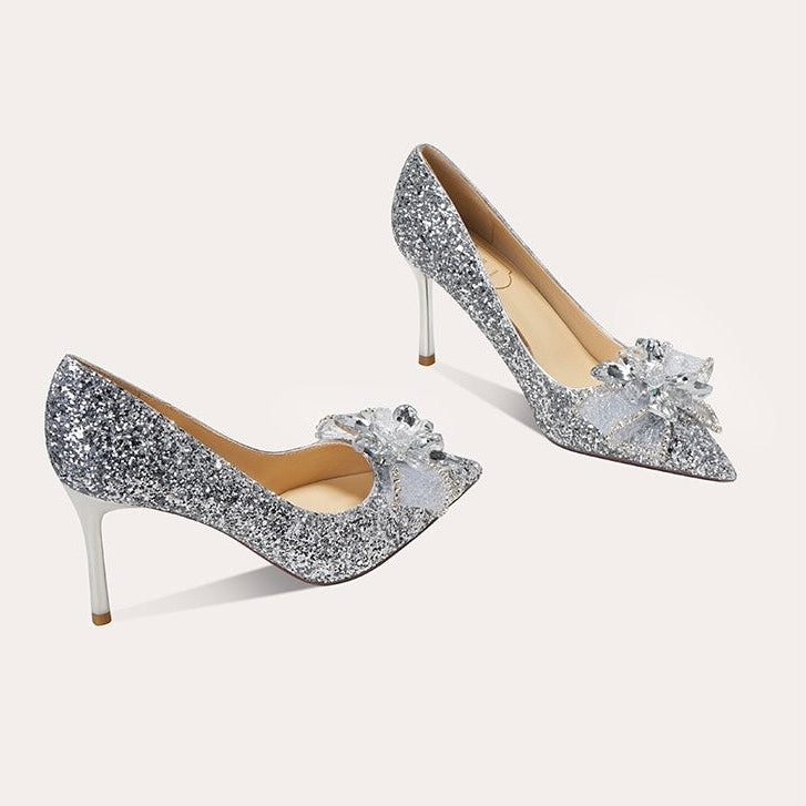 Crystal Glitter Pumps – Silver Bridal Heels