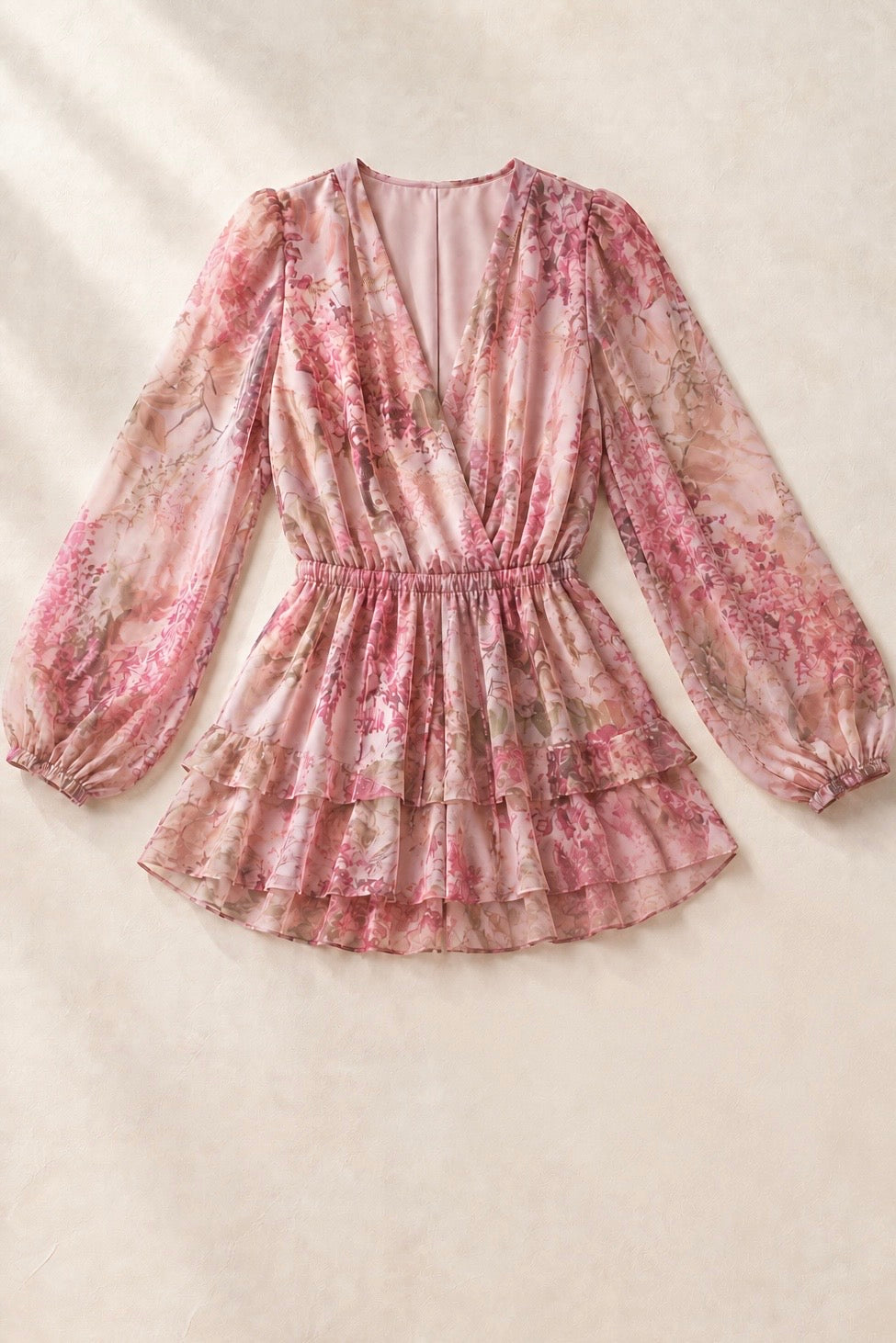 Apolline Blush Floral Chiffon Mini Dress
