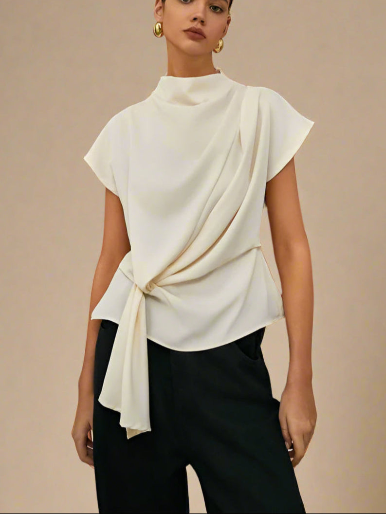 The Draped Silk Tie-Front Top – Ivory