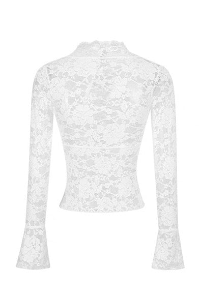 White lace long-sleeve top on a white background
