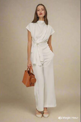 The Draped Silk Tie-Front Top – Ivory