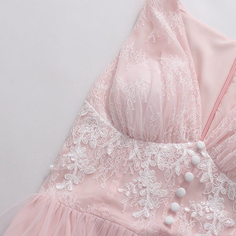 Rosalié Lace Maxi Dress – Blush Lace Bridal Shower & Occasion Dress