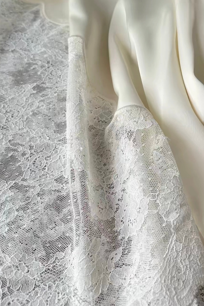 Anaïs Ivory Satin Midi Skirt With Floral Lace
