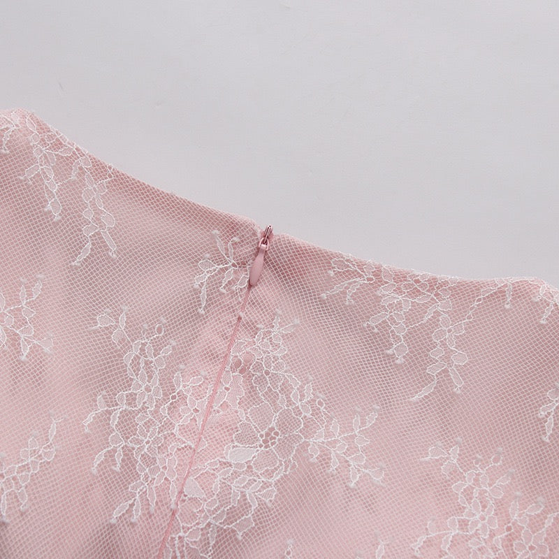Rosalié Lace Maxi Dress – Blush Lace Bridal Shower & Occasion Dress