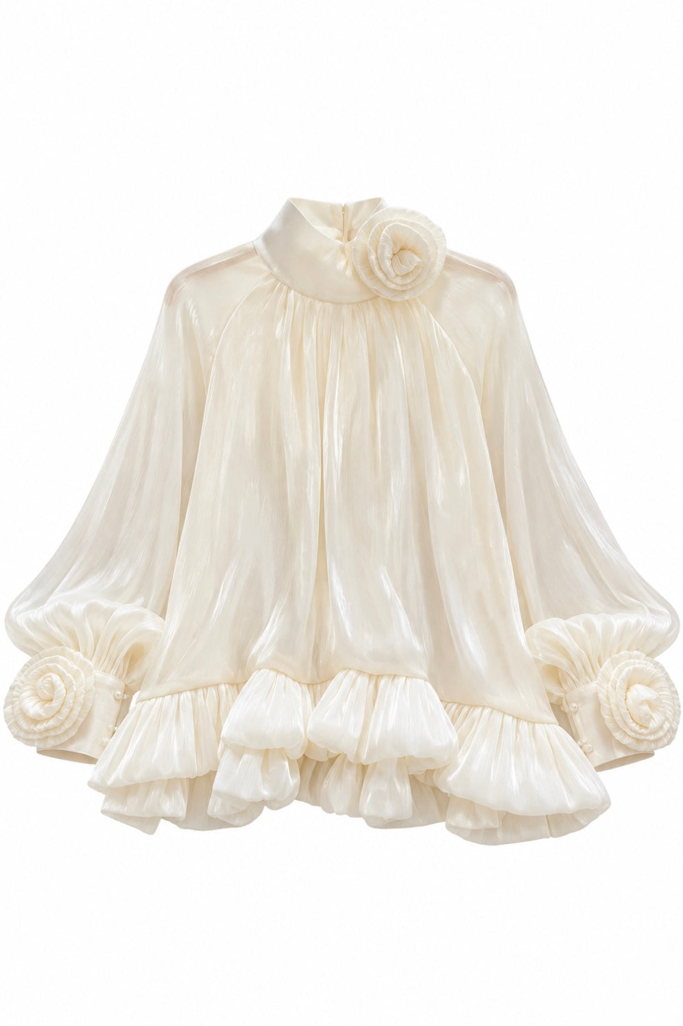 Isaline Ivory Rosette Blouse | Romantic Ruffle Shirt Dress