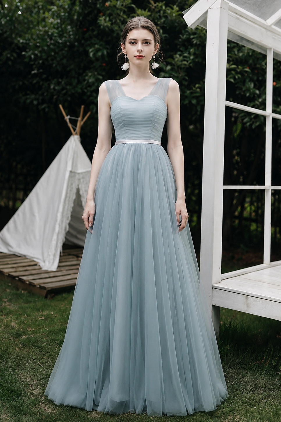 Élodie Ice Blue Tulle Bridesmaid Dress – Van Atelier