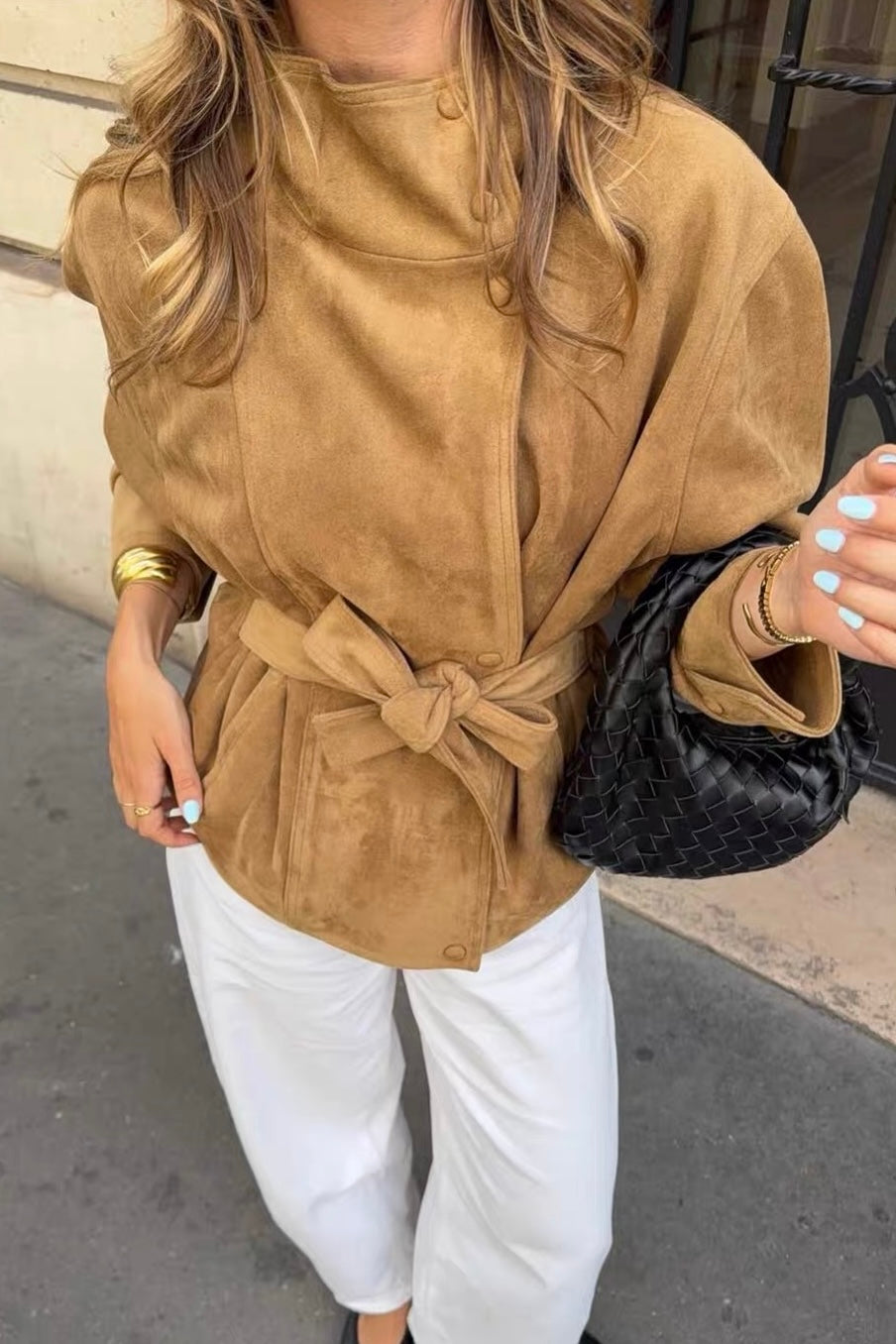 The Sloane Suede-Effect Belted Jacket