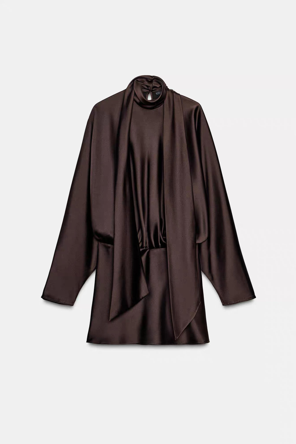 Nocturne Chocolate Brown Satin Scarf Mini Dress