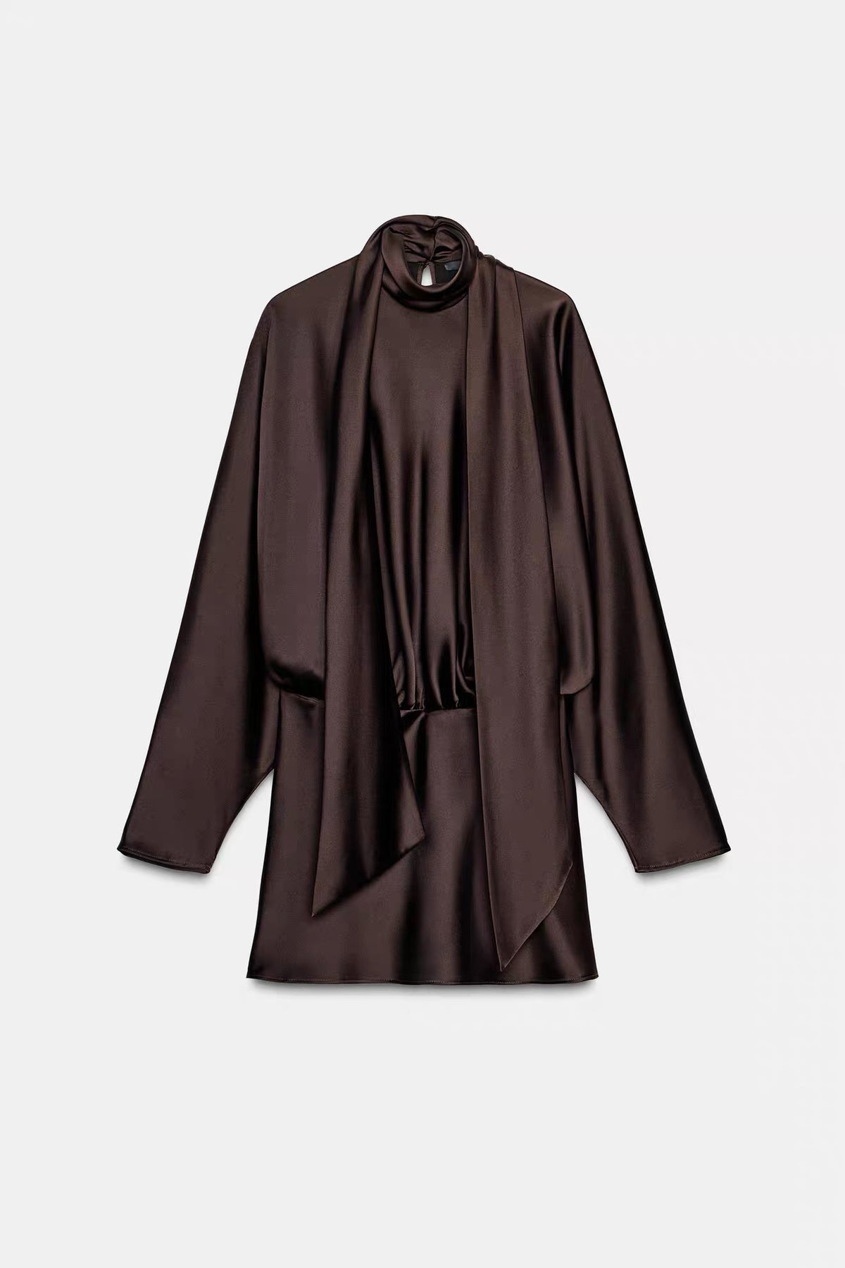 Nocturne Chocolate Brown Satin Scarf Mini Dress