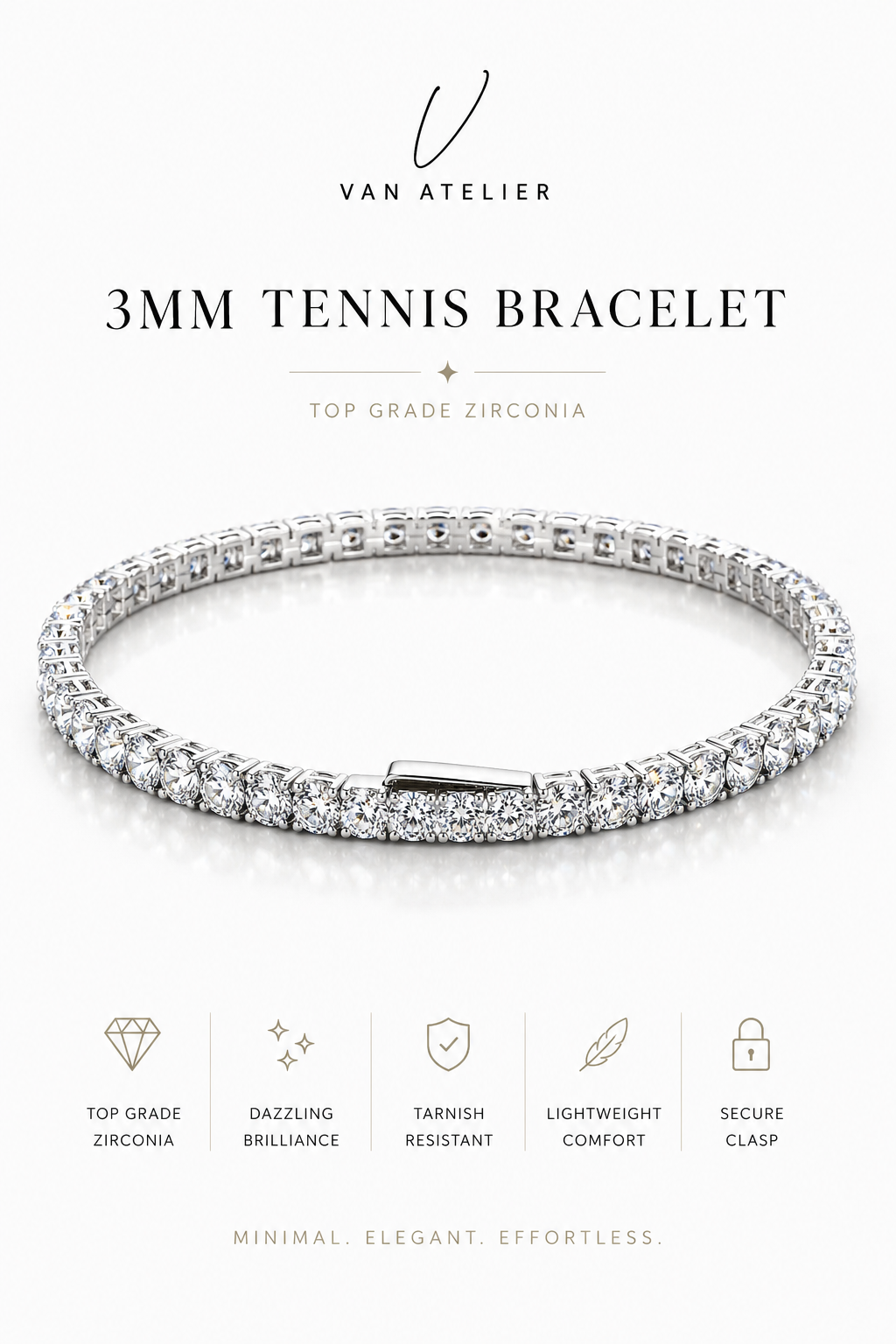 Timeless Sparkle Diamond Tennis Bracelet – 3MM Premium Zircon