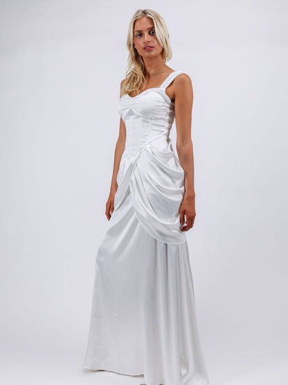 Georgia white goddess draped maxi cocktail dress