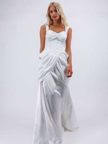 Georgia white goddess draped maxi cocktail dress