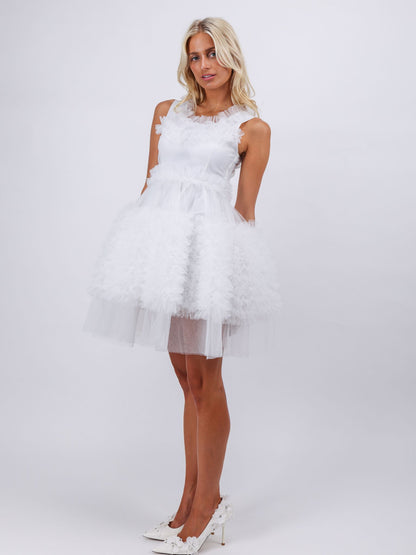 Avery white ruffle puffy mini Dress