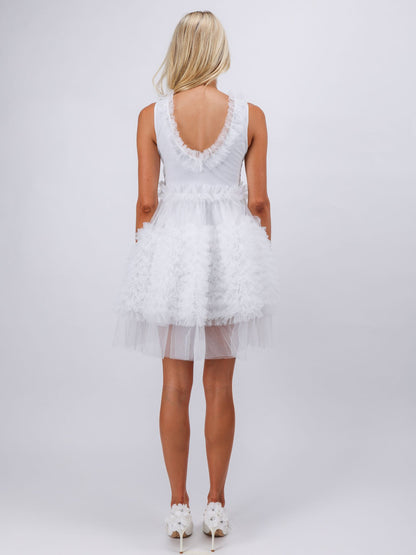 Avery white ruffle puffy mini Dress