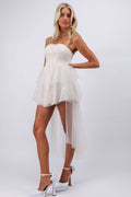 Champagne fit and flare high low soft mini dress