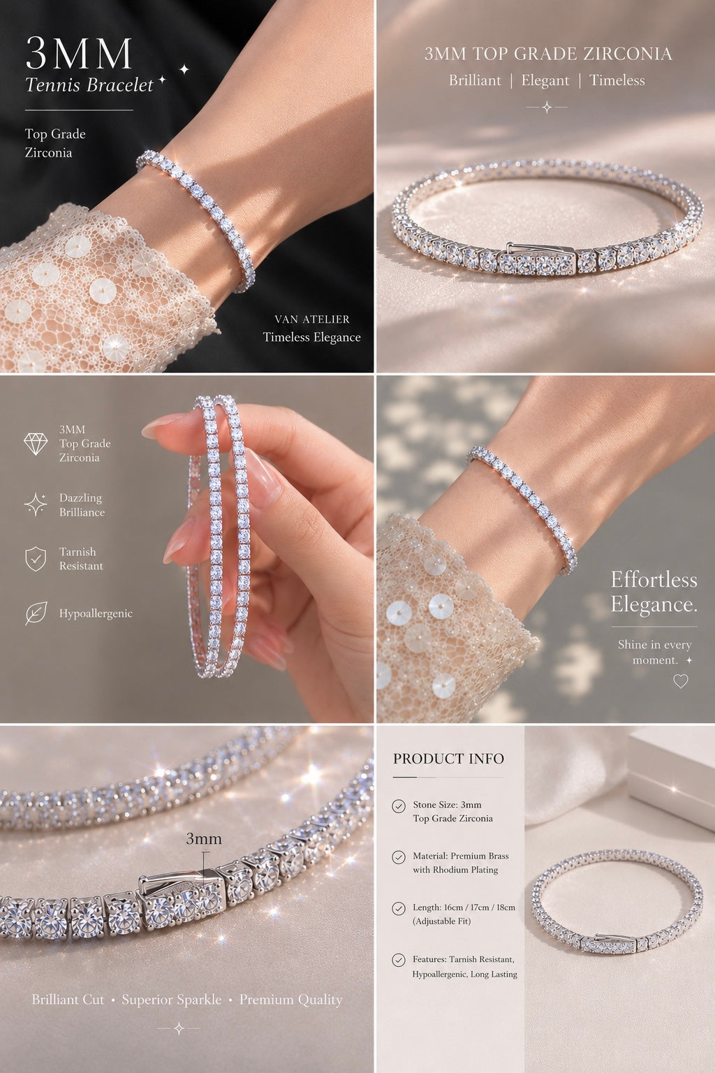 Timeless Sparkle Diamond Tennis Bracelet – 3MM Premium Zircon