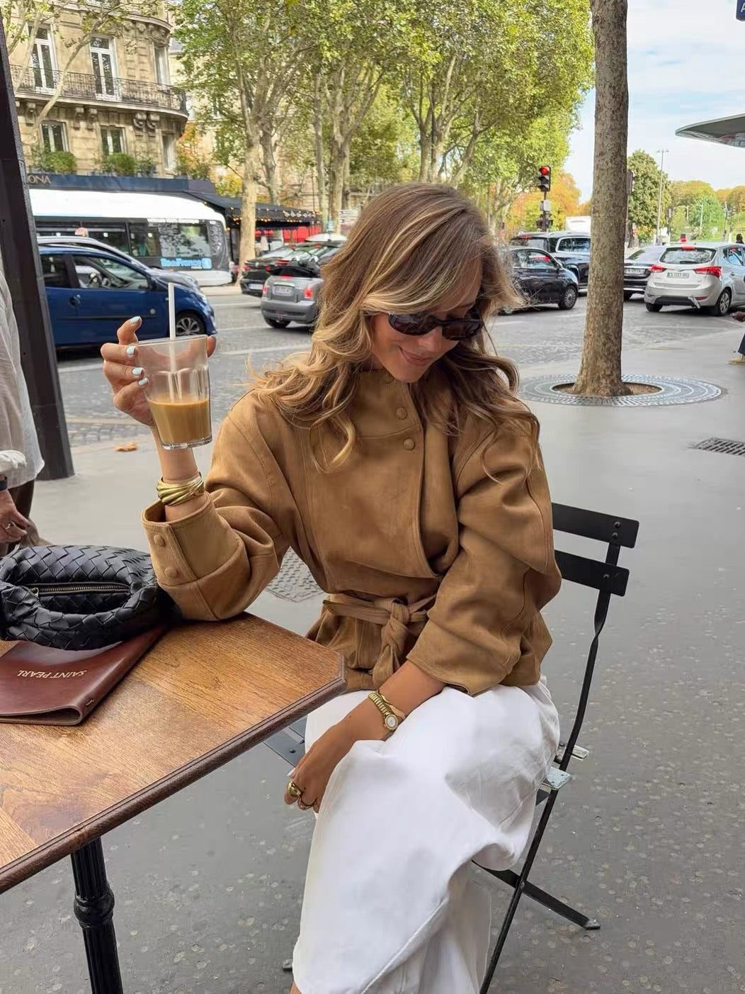 The Sloane Suede-Effect Belted Jacket