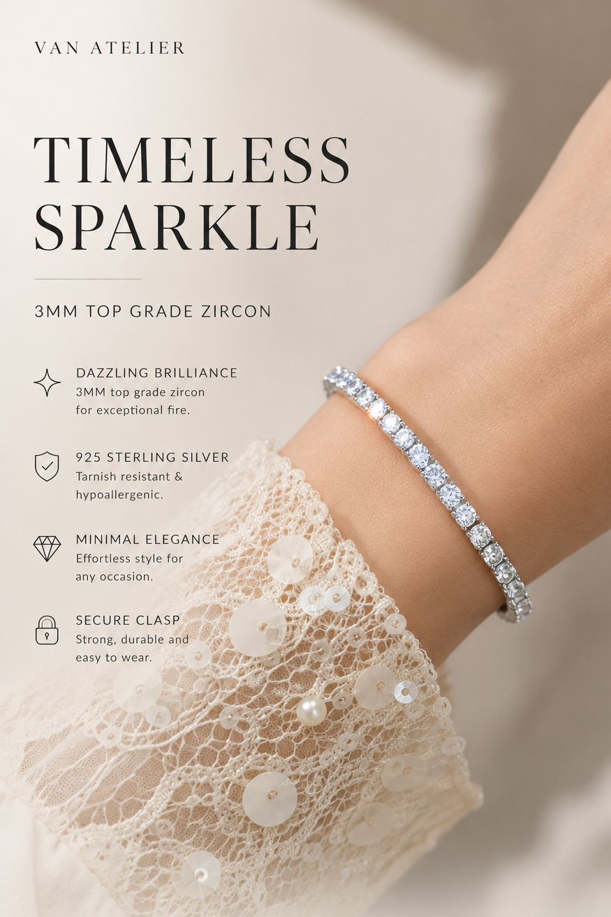 Timeless Sparkle Diamond Tennis Bracelet – 3MM Premium Zircon