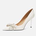 Pearl Crystal Bow Ivory Lace Stiletto Pumps